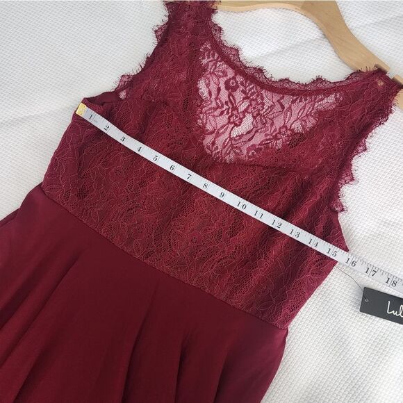 Lulu's Divine Evening Burgundy Lace Chiffon Maxi Dress Sz M Formal Wedding Party - Picture 11 of 16